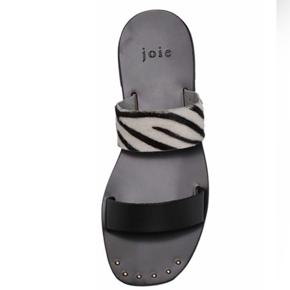 ♦️SOLD♦️JOIE Bannison Zebra Black White Cowhide Leather Slip On Mules Flat Sanda - Picture 3 of 12